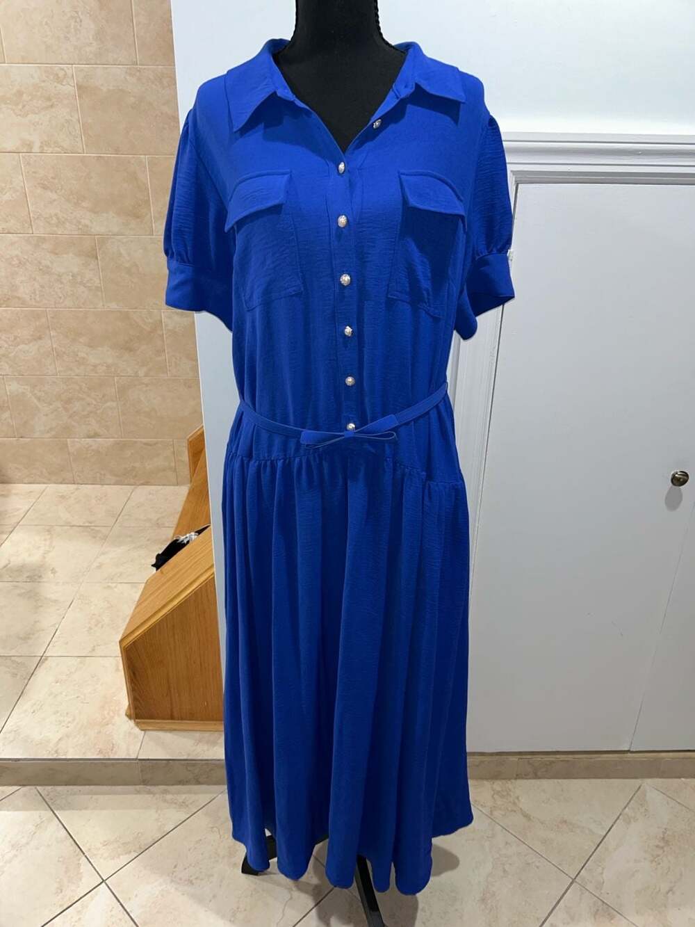 Karl Lagerfeld Paris Royal Blue Midi Shirt Dress with Belt Size 12